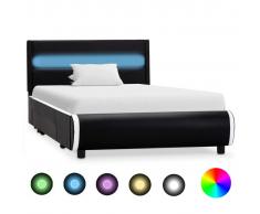 vidaXL Estructura de cama con LED cuero sintético negro 90x200 cm