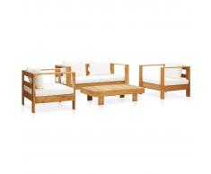 vidaXL Muebles de jardín 4 pzas con cojines madera maciza acacia crema