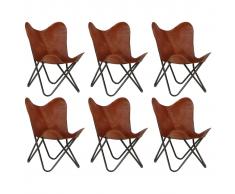 vidaXL Sillas Butterfly 6 unidades para niños cuero auténtico marrón