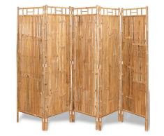 vidaXL Biombo divisor 5 paneles bambú 200x160 cm