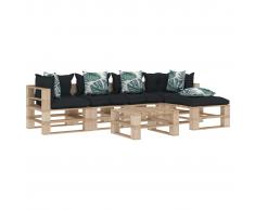 vidaXL Muebles de palés jardín 6 pzas madera cojines de flores y gris