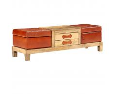 vidaXL Banco de almacenaje madera mango maciza y cuero 120x36x36 cm