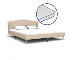 vidaXL Cama con colchón viscoelástico tela beige 160x200 cm