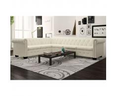 vidaXL Sofá de esquina Chesterfield 6 plazas cuero artificial blanco