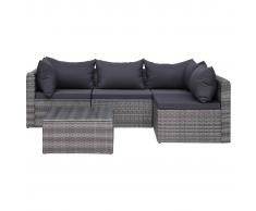 vidaXL Set de muebles de jardín y cojines 5 pzas. ratán sintético gris