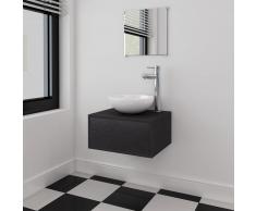 vidaXL Set muebles para baño con lavabo y grifo 4 piezas Negro