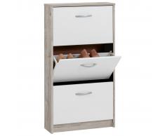 FMD Mueble zapatero con 3 compartimentos basculantes blanco y roble