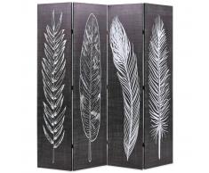 vidaXL Biombo divisor plegable 160x180 cm plumas blanco y negro