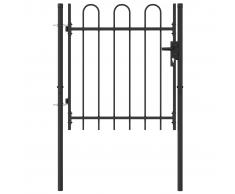 vidaXL Cancela de valla con una puerta y arcos acero negro 1x1 m
