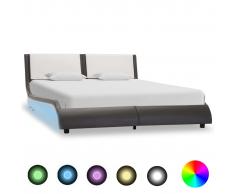 vidaXL Estructura cama con LED cuero sintético gris y blanco 140x200cm