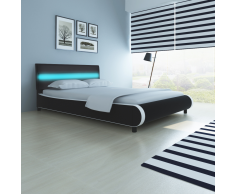 vidaXL Cabecero de Cama Negro con LED 140 cm y Colchón Espuma Viscoelástica