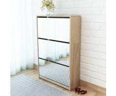 vidaXL Mueble zapatero de roble con 3 compartimentos con espejo