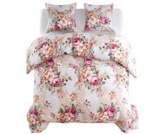 vidaXL Funda nórdica 3 piezas diseño floral 200x200/80x80cm multicolor