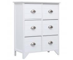vidaXL Armario auxiliar 6 cajones madera Paulownia blanco 60x30x75 cm