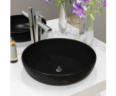 vidaXL Lavabo redondo de cerámica negro 42x12 cm