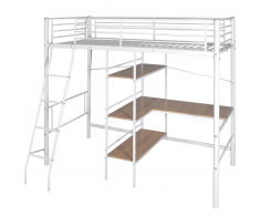 vidaXL Cama alta con escritorio 200x90 cm blanca y marrón metal