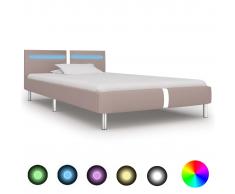 vidaXL Estructura de cama con LED cuero sintético capuchino 90x200 cm