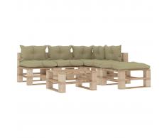 vidaXL Set muebles de palés jardín 6 piezas madera cojines color crema