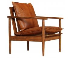 vidaXL Sillón de cuero auténtico con madera de acacia marrón