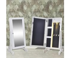 vidaXL Espejo armario joyero blanco con luz LED