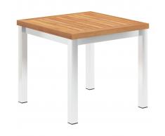 vidaXL Mesa auxiliar jardín teca maciza y acero inoxidable 45x45x38cm