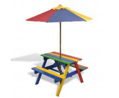 vidaXL Mesa de picnic y bancos para niños con sombrilla 4 colores