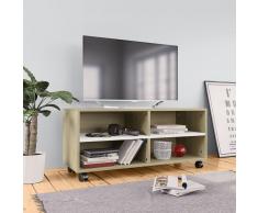 vidaXL Mueble para TV con ruedas aglomerado blanco y Sonoma 90x35x35cm
