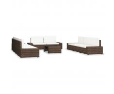 vidaXL Juego de muebles de jardín 10 piezas ratán sintético marrón