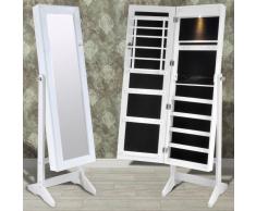 vidaXL Espejo joyero blanco de pie con luz LED