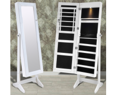 vidaXL Espejo joyero blanco de pie con luz LED