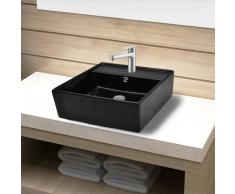 vidaXL Lavabo de cerámica con agujero para grifo/desagüe negro cuadrado