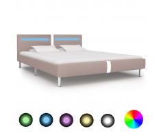 vidaXL Estructura de cama con LED cuero sintético capuchino 180x200 cm