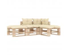 vidaXL Set muebles de palés jardín 4 piezas madera cojines color crema