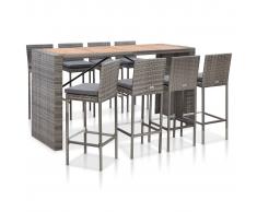 vidaXL Muebles de bar jardín 9 pzas ratán sintético madera acacia gris