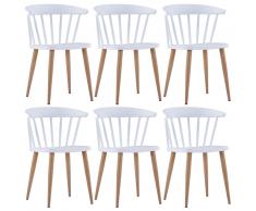 vidaXL Sillas de comedor 6 unidades plástico y acero blanco