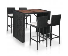 vidaXL Mesa y sillas bar jardín 5 pzas ratán sintético y madera negro