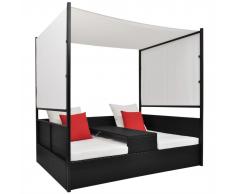 vidaXL Tumbona doble con toldo ratán sintético negro