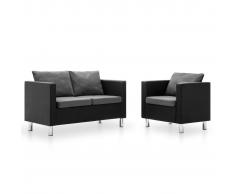 vidaXL Set de sofás de 2 piezas de cuero sintético negro y gris claro