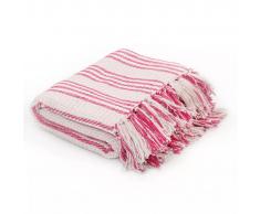 vidaXL Manta a rayas 220x250 cm algodón rosa y blanco