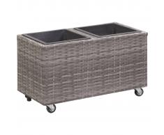 vidaXL Jardinera con 2 macetas ratán sintético gris 60x30x36 cm
