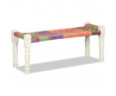 vidaXL Banco de madera maciza de acacia con tela chindi multicolor