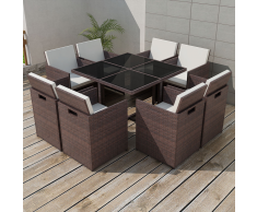 vidaXL Set comedor de jardín 9 piezas y cojines ratán sintético marrón