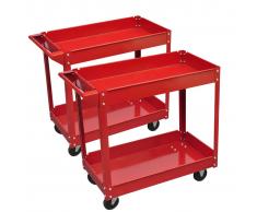 vidaXL 2 x Carretilla De Herramienta De Taller 100Kg 2 Estantes