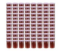 vidaXL Tarros de mermelada de vidrio tapa blanca y morado 96 uds 400ml