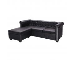 vidaXL Sofá Chesterfield en forma L cuero artificial negro
