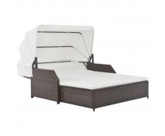 vidaXL Tumbona para 2 personas con toldo ratán sintético marrón