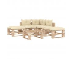 vidaXL Set muebles de palés jardín 6 piezas madera cojines color crema