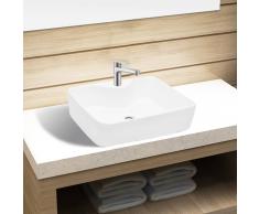 vidaXL Lavabo de cerámica cuadrado orificio de grifo y desagüe blanco