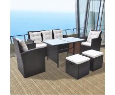 vidaXL Set comedor de jardín 6 piezas y cojines ratán sintético marrón