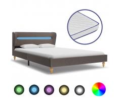 vidaXL Cama con LED y colchón viscoelástico tela gris topo 140x200 cm